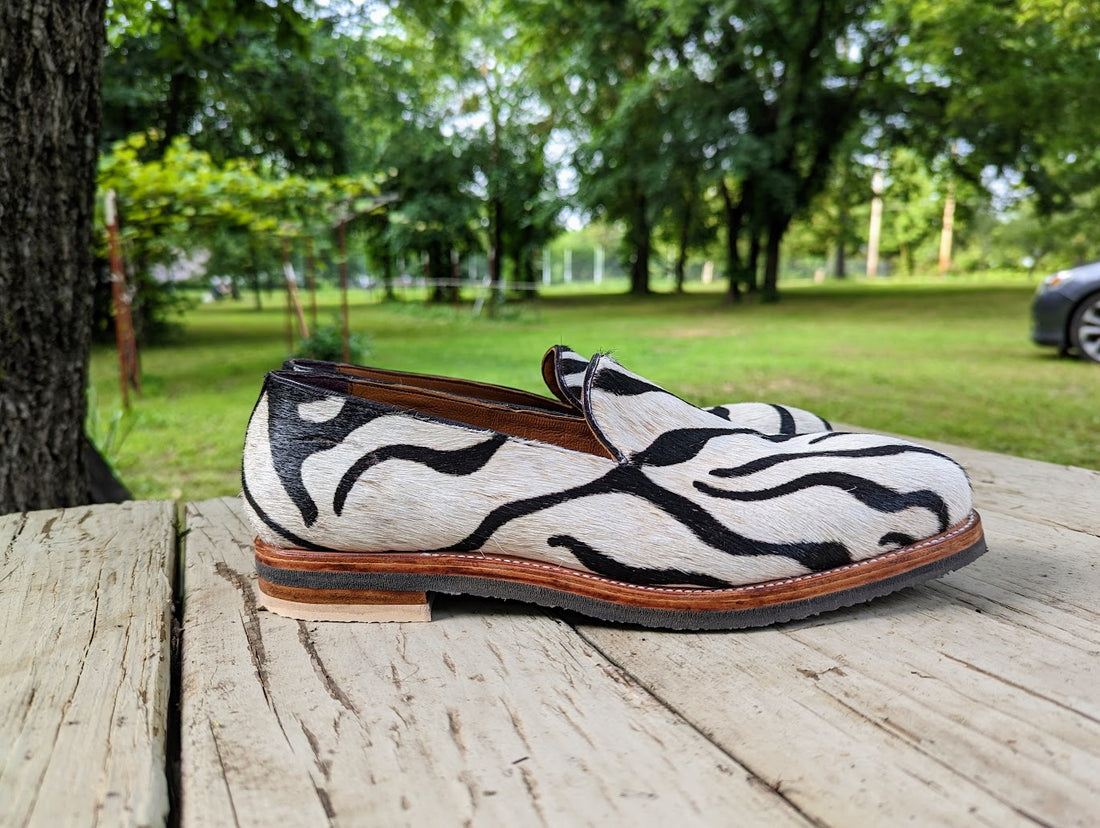 Zebra print loafer using the goodyear welt technique